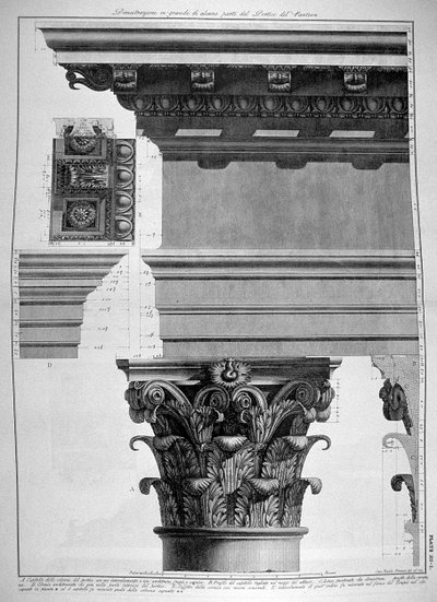 Large Scale Illustration of a Detail of the Portico of the Pantheon from Vedute, First Published in 1756, Published by E. & F.N Spon Ltd., 1900 (detail) by Giovanni Battista Piranesi